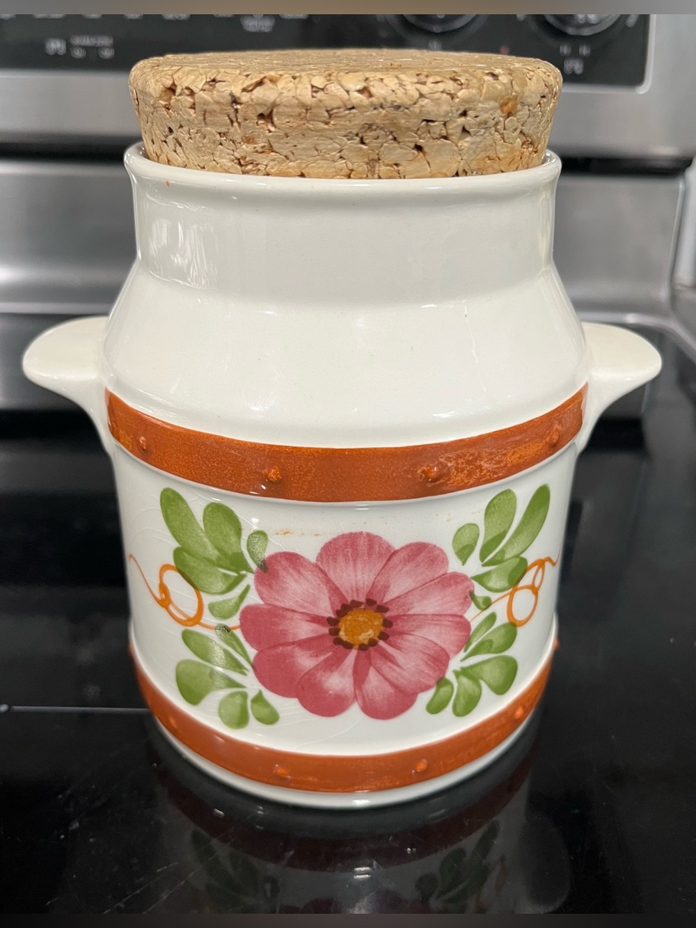VTG F. L. Sacavém Portugal Ceramic Floral Kitchen Canister w Conversion Chart